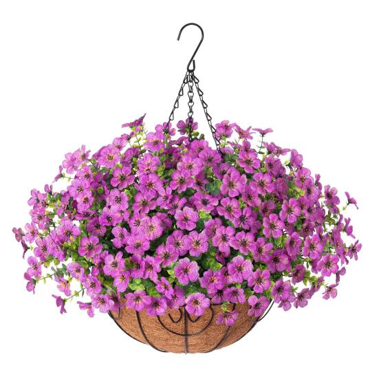 Künstliche Blumen Hängekorb Kunstblumen mit Eukalyptusblättern Hängepflanzer Enthält Blumen für Frühling Sommer Veranda Garten Terrasse