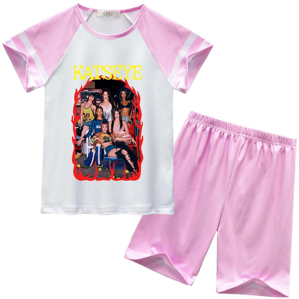 92638 Kids Girls KATSEYE Print Short Sleeves Top Pants Pajamas Sleepwear Sets
