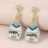 Fun and Quirky Whiskey Bottle Earrings, Happy Crown Shiny Ear Drops for Women