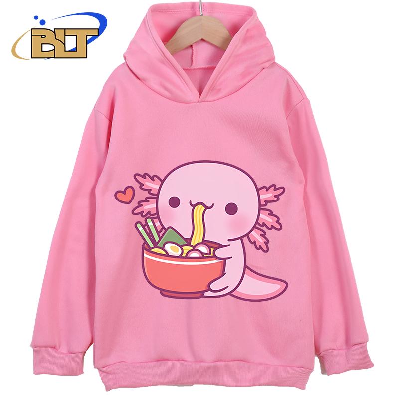 

Детская одежда с принтом аксолотля, розовая детская новая толстовка с капюшоном, классическая спортивная одежда, подходит для мальчиков и девочек 150