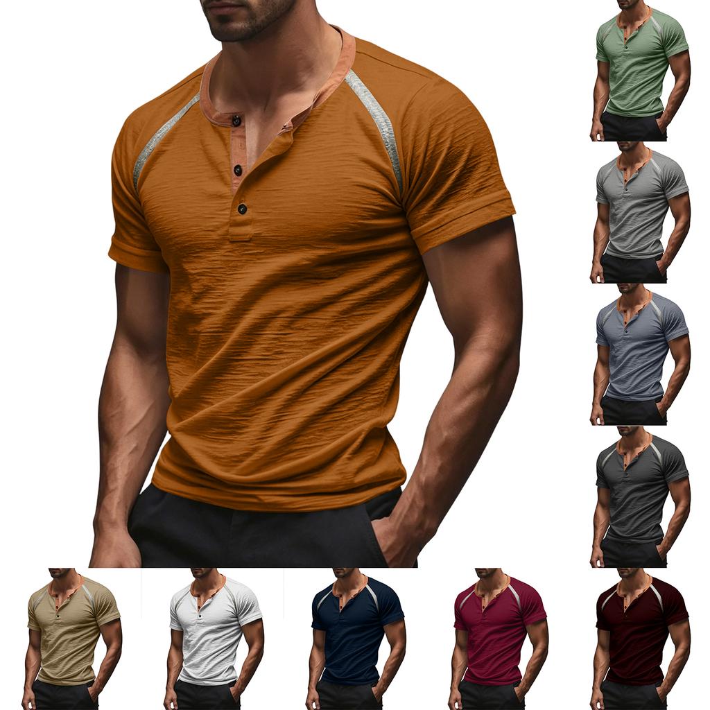 Men Casual Three Button Short Sleeve Henley Shirt Trim Raglan Crewneck Lightweight Summer Top