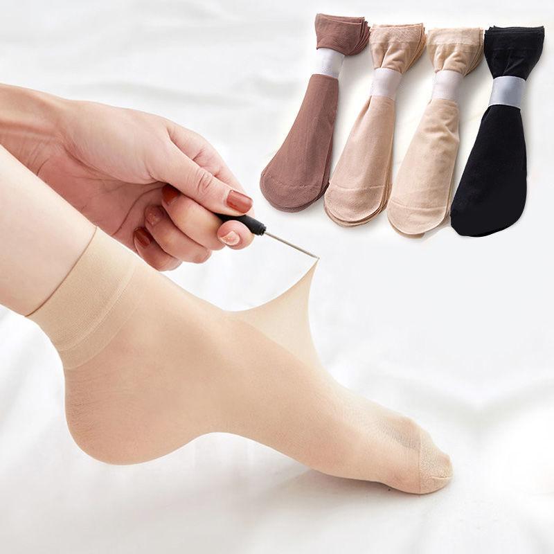 Women's Ultra-Thin Invisible Ankle Socks - Crystal Silk, Anti-Snag, Nude, Transparent for Spring/Summer