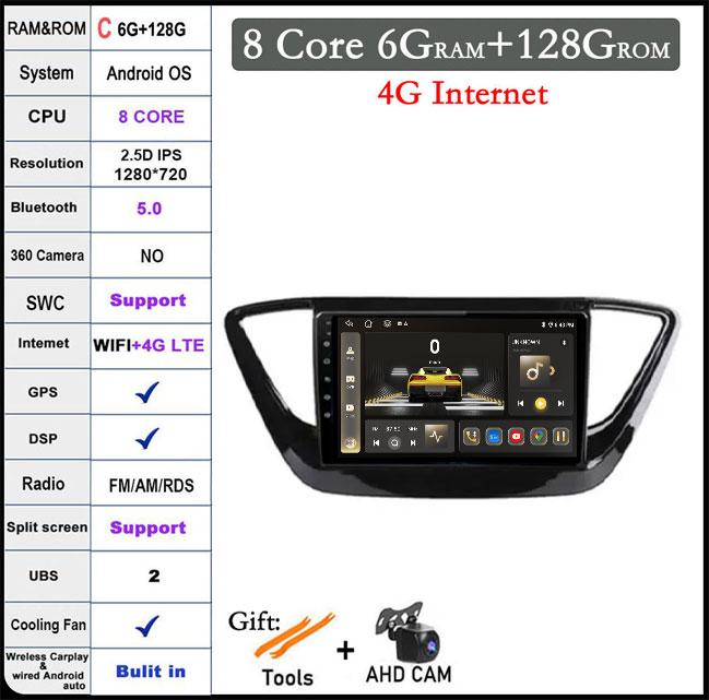 9 Lnch For Hyundai Solaris 2 2017 2018-2020 Android 14 Car Radio Video Multimedia Navigation GPS Stereo Screen Auto