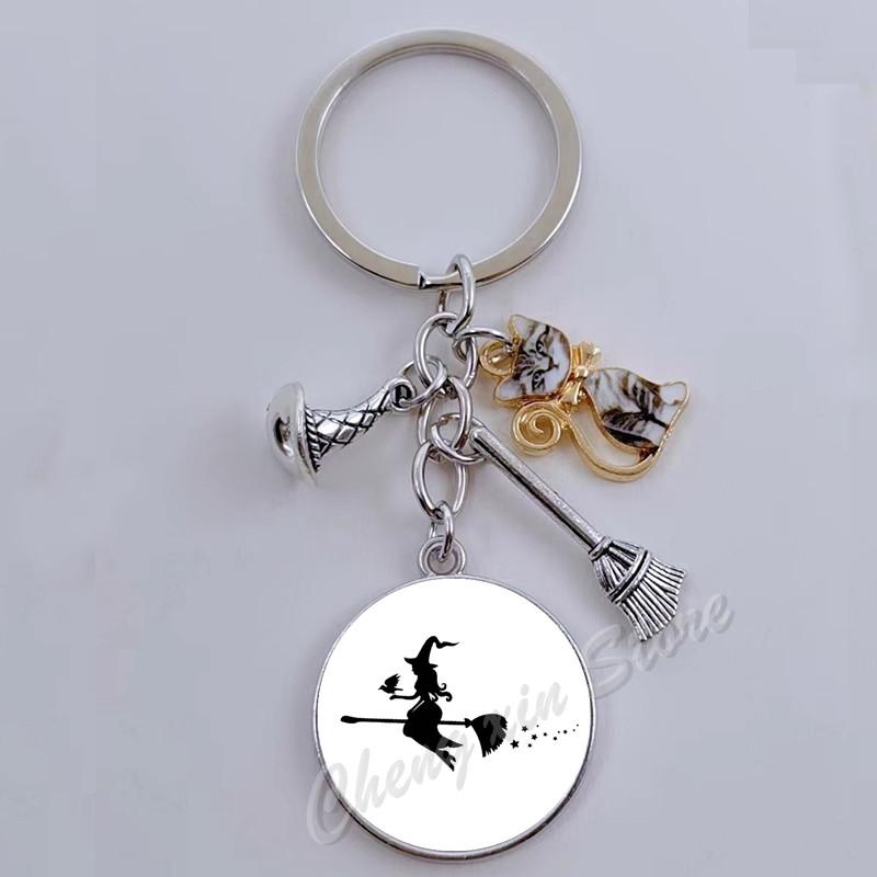 witch print print gothic glass cabochon halloween party wallet tote keychain best gift