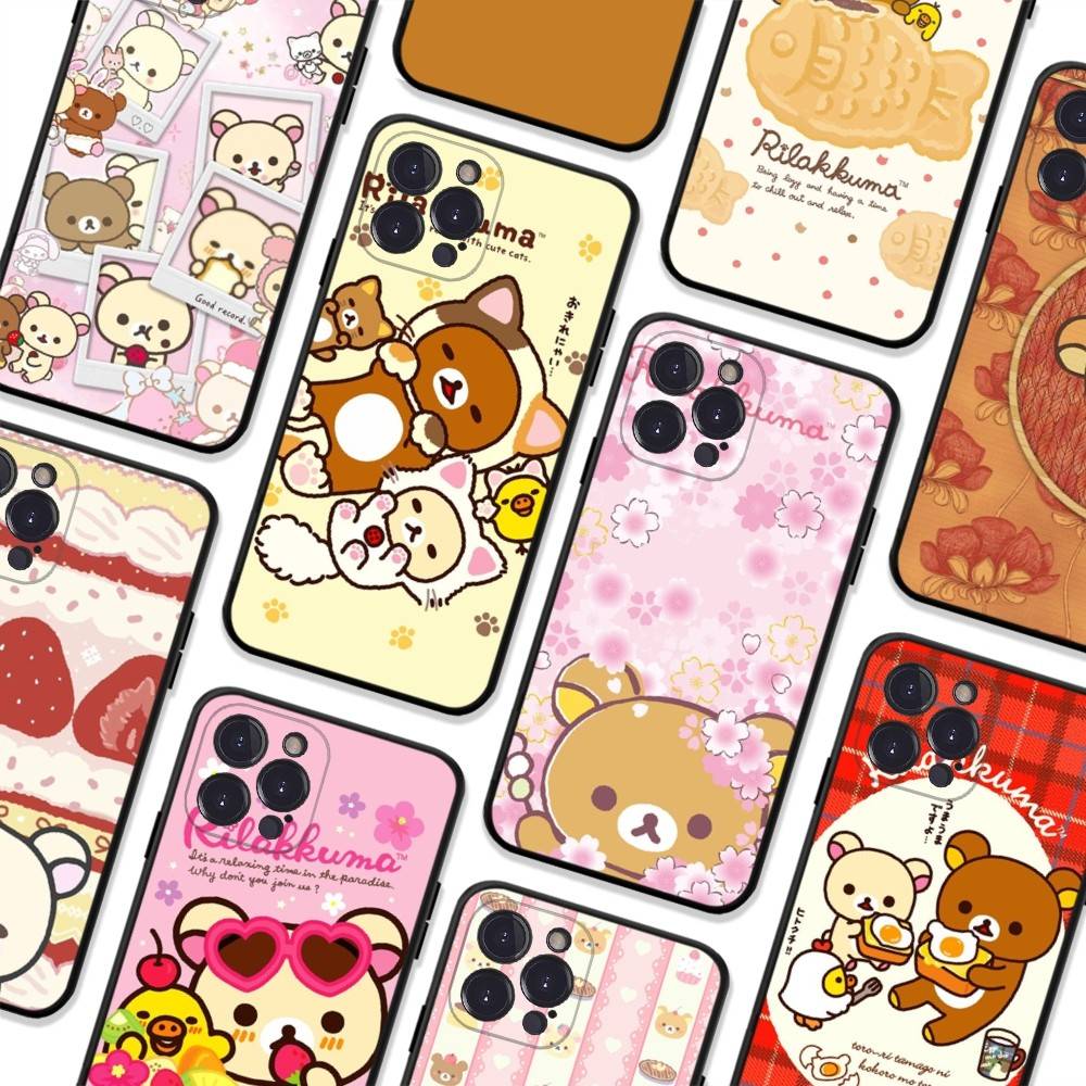 Popular Cute R-rilakkuma Bear Phone Case For IPhone 16 Pro Max 15 17 Plus 14 13 12 Mini 11 Black Cover