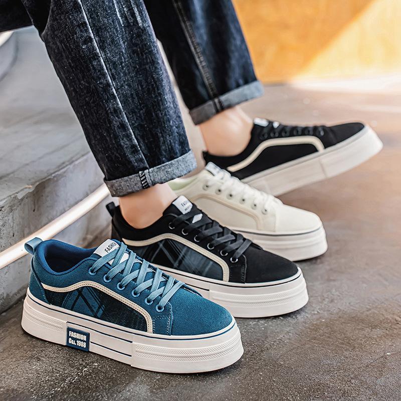 Men's shoes spring new student versatile breathable canvas shoes platform wear-resistant large size sports shoes