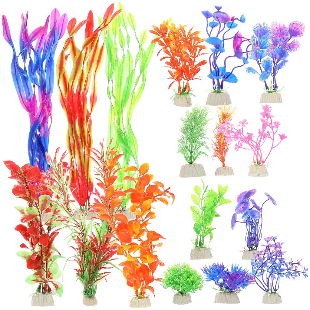 20Pcs Realistic Aquarium Artificial Plants Fake Water Grass Decoration for Fish Tank Home Office Decor Premium Safe Plastic