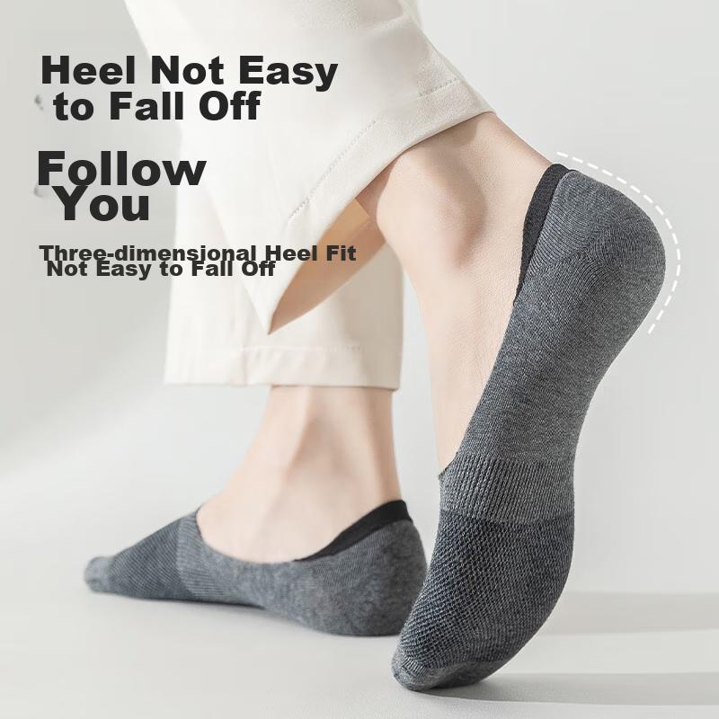 LangSha Men's Invisible Socks, Summer Pure Cotton Thin Boat Socks, Low-Cut Shallow Mouth Silicone Non-Slip Trendy Short Socks