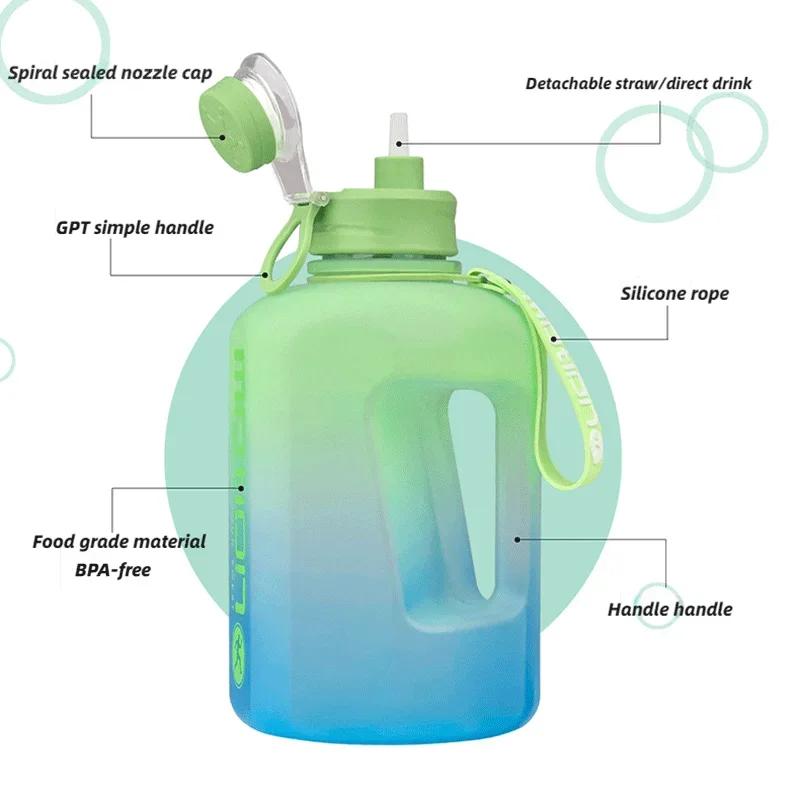 2 Litre Spor Su Şişesi Samanlı Büyük Kapasiteli Spor Ölçekli Degrade Su Isıtıcısı Açık Plastik Taşınabilir Su Şişesi