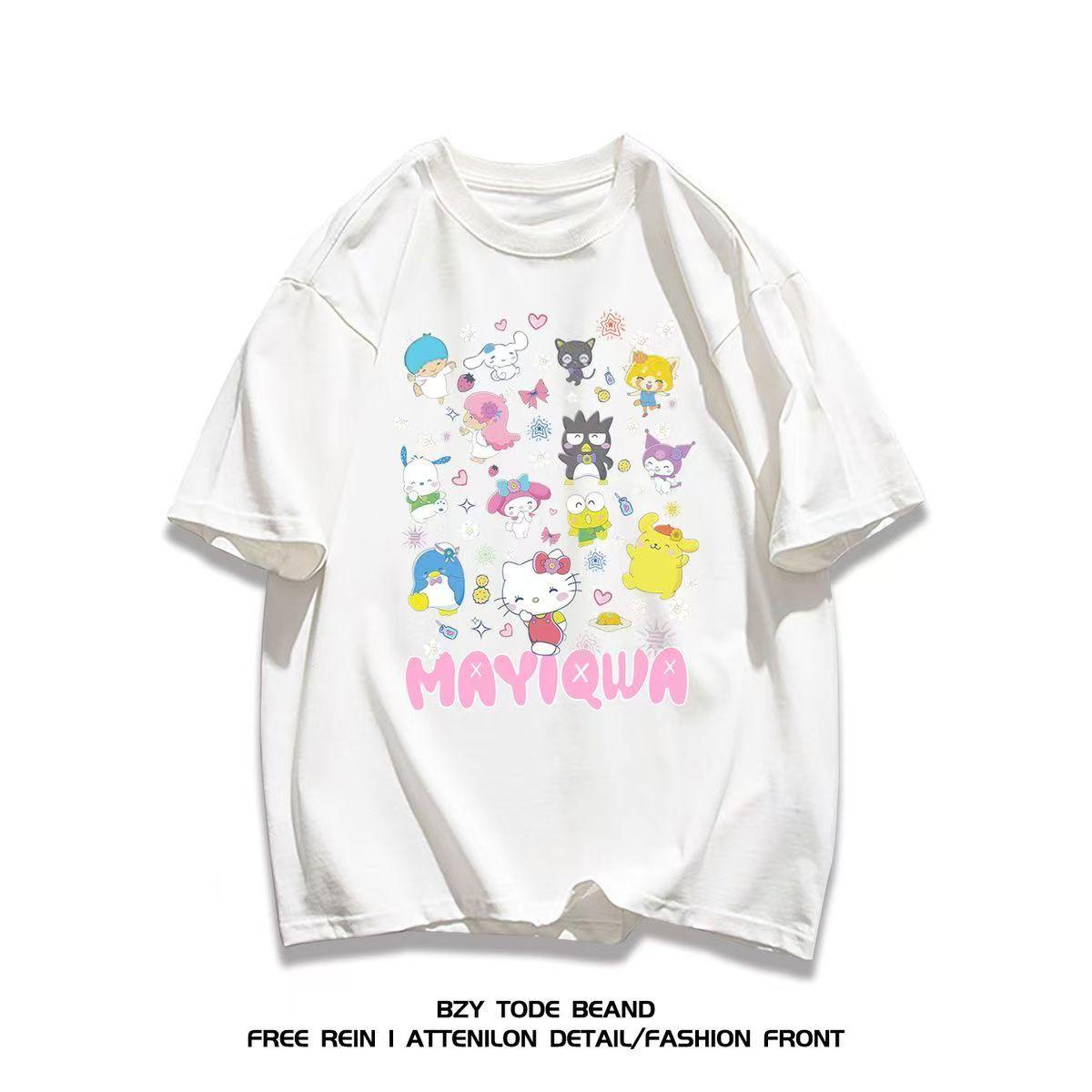 

Sanrios 2026 Summer New Collection HelloKitt Graffiti Cartoon Print Pure Cotton Breathable Womens ShortSleeved TShirt S