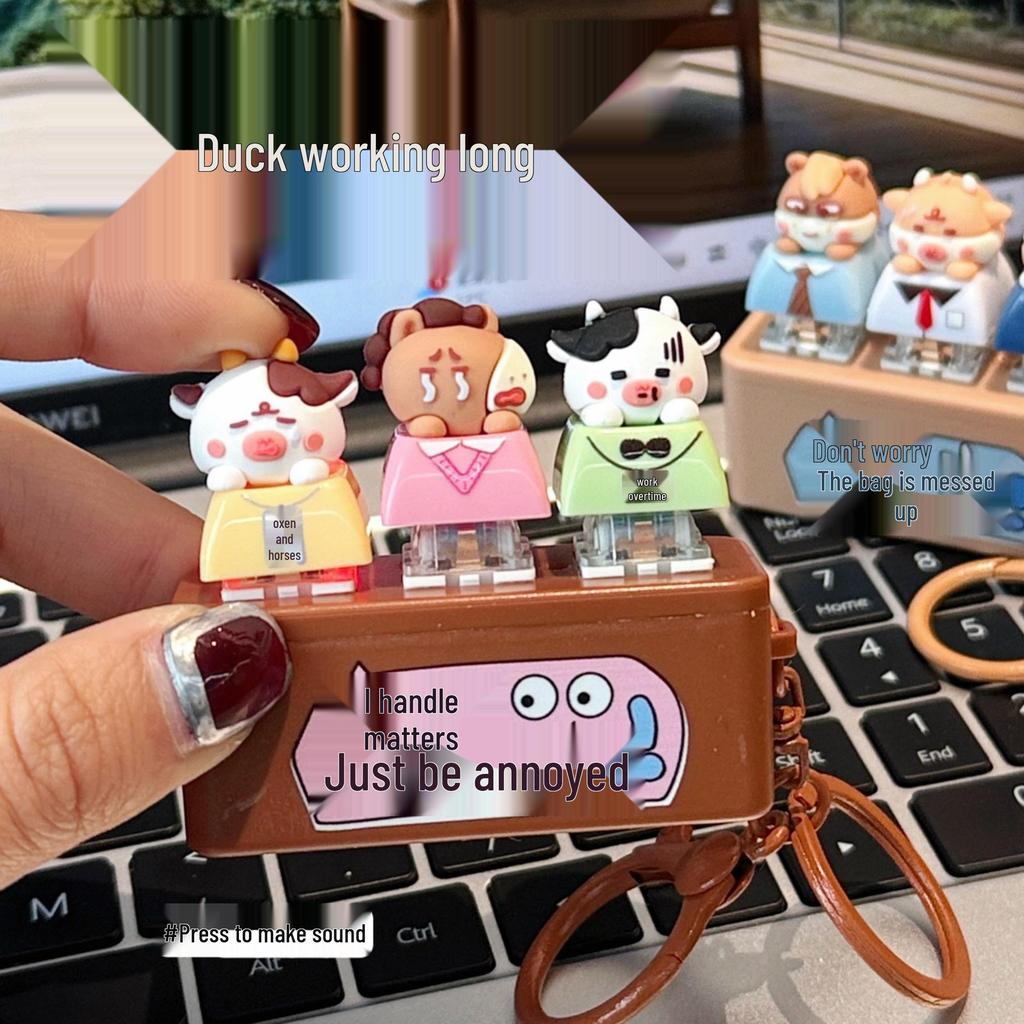 Decompression Wooden Fish Keychain Pendant Toy with Cow and Horse Buttons