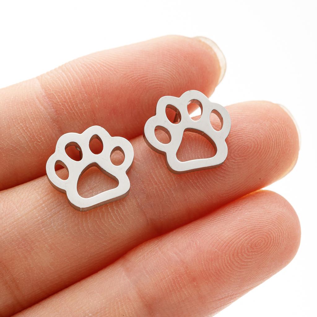 Tiny Dog And Cat Paw Piercing Stud Earrings For Women Stainless Steel Puppy Cute Earrings Zircon Accessories Pircing Oreja