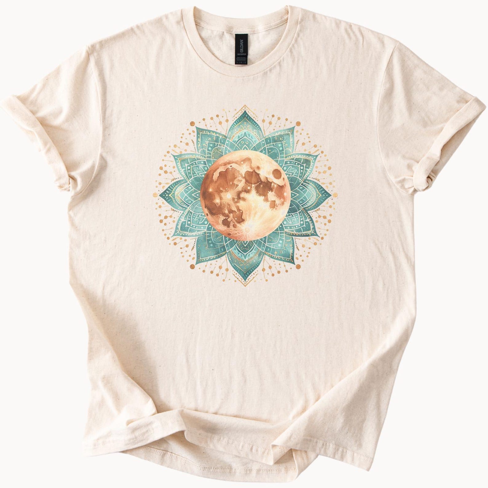 Moon Mandala Graphic Shirt Boho Celestial Art Tee Spiritual Sun Moon T Shirt Bohemian Mandala Print Gift for Astrology Lovers Yoga Shirt 100