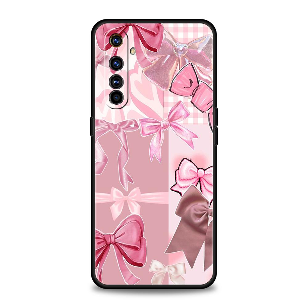 Soft TPU For Realme 11 10 9 Pro Plus GT2 GT3 GT5 C21 C25 C35 C53 C55 C67 Pro 5G Shockproof Phone Case Bow-Knot Pink Bow Pattern