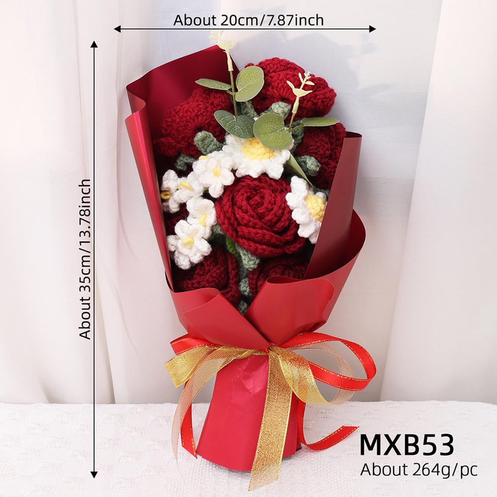 Handmade Crochet Flower Bouquet Knitted Rose Artificial Flowers For Home Decor Valentine's Day Mother's Day Anniversary Gift