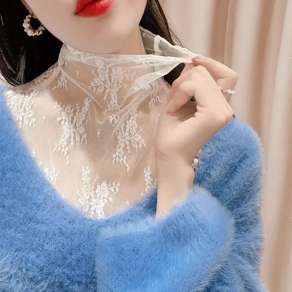 Slim Fake Lace Floral Collar Gauzy Detachable False Collar Fashion Mesh Base Layer Top  Women