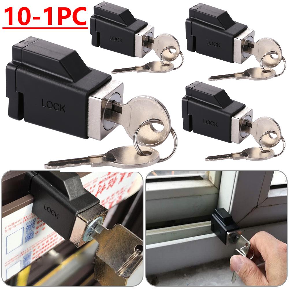 10-1Set Aluminum Alloy Window Locks with 2 Keys Door Window Limit Lock  Portable Practical Exquisite Convenient for Family Hotel