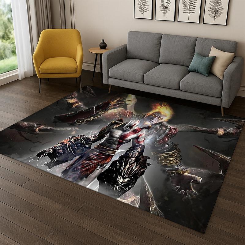 Retro God of War Game Kratos Carpet Rug for Bedroom Living Room Sofa Playroom Doormat Home Decor,Kid Area Rug Non-slip gift
