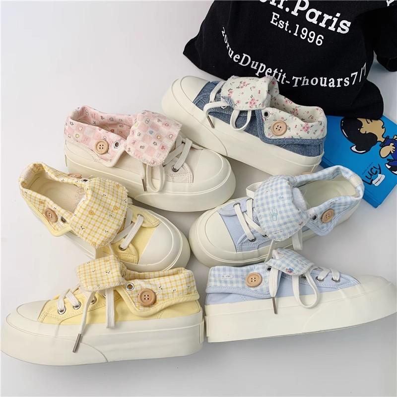 Korean Flip-top White Shoes for Women's Summer 2025 New Fashion Versatile Sports Leisure Lightweight Low-top Canvas Shoes
