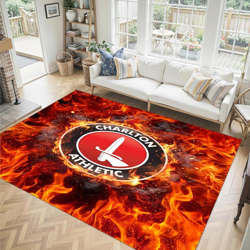 Charlton Athletic FC Design Crystal Velvet Carpet Cozy Non?Slip Printed Rug For Bedroom Living Room Entrance