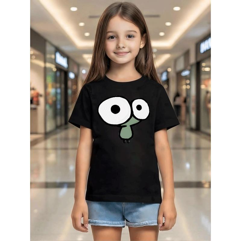 

European Size Girls T Shirt Casual and Fashionable for Daily Wear Cartoon Frog with Big Eyes Pattern Girls Clothing 98cm чёрный