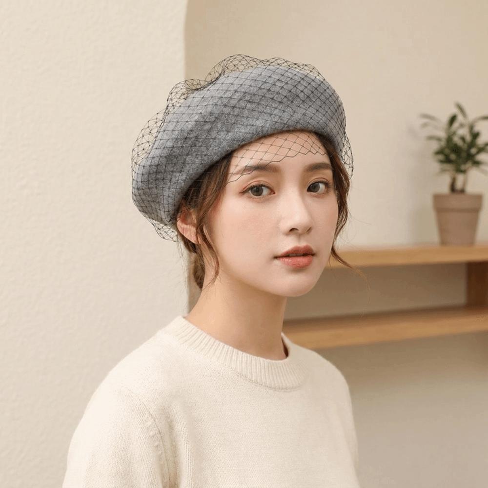 French Style Mesh Wool Beret Net Beanie Cap Elegant Painter Hat Women