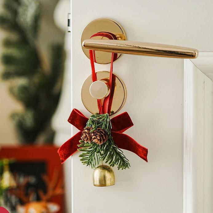 

Velvet Bow Bell Ornament with Pine Cones & Branches for Christmas Door or Wall Decor