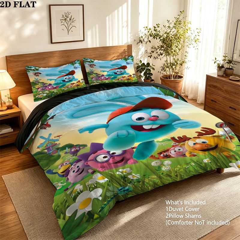 Smeshariki Bedding Quilt Set Quilt Cover Pillowcase Home Decoration Birthday Gift (1 * duvet cover + 2 * pillowcase, without core)