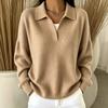 Women's V-Neck Collared Ribbed Knit Loose Fit Casual Sweater for Spring and Fall