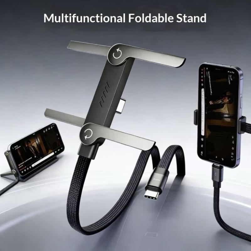2-In-1 Type-C Cable Foldable Mobile Phone Holder 240W Fast Charging Data Cable Multifunction Phone Charge Bracket Dual Pd Cable