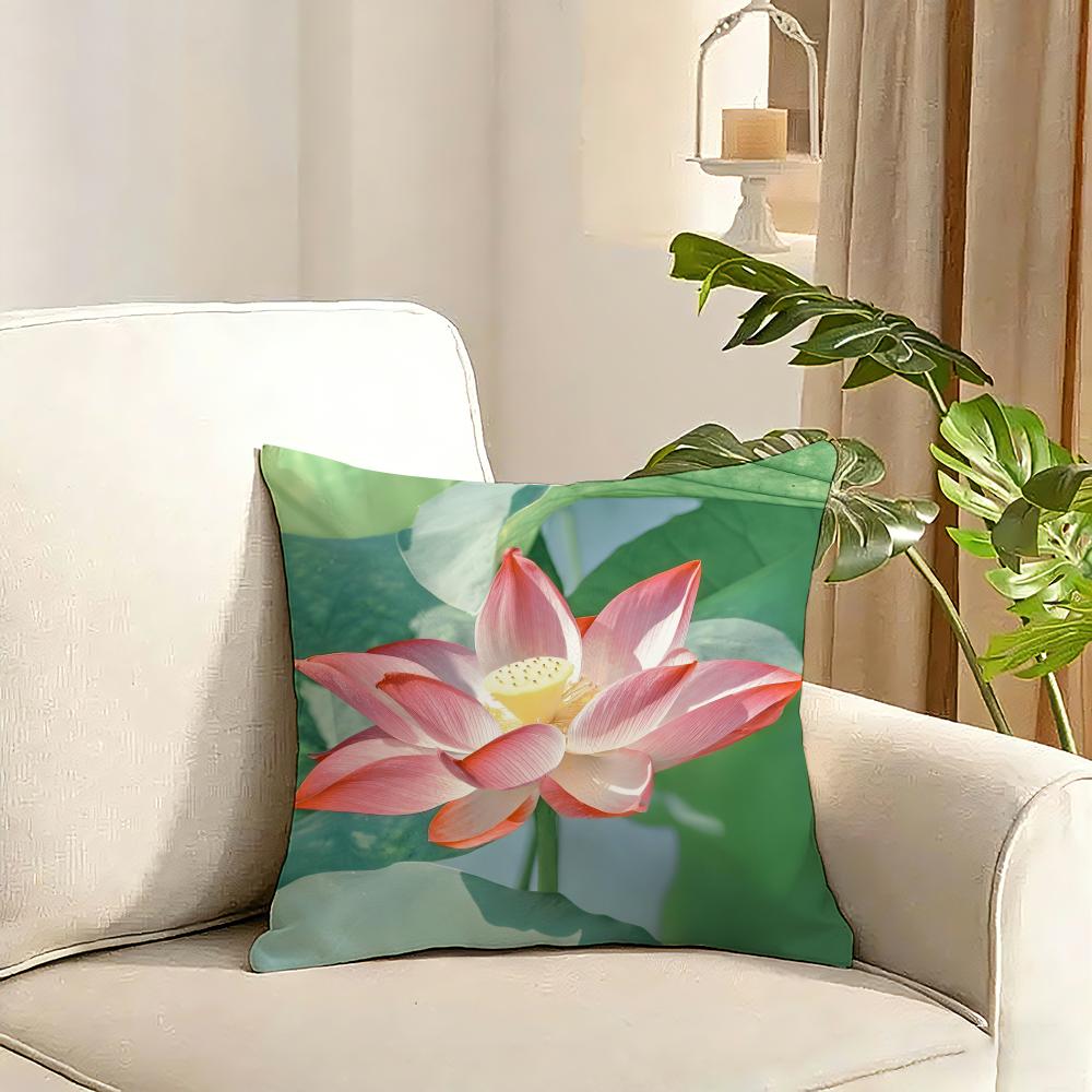 Fashion Lotus Cushion Cover Reversible Plush Pillow Cover Soft Fluffy Home Decor for Sofa Bedroom
