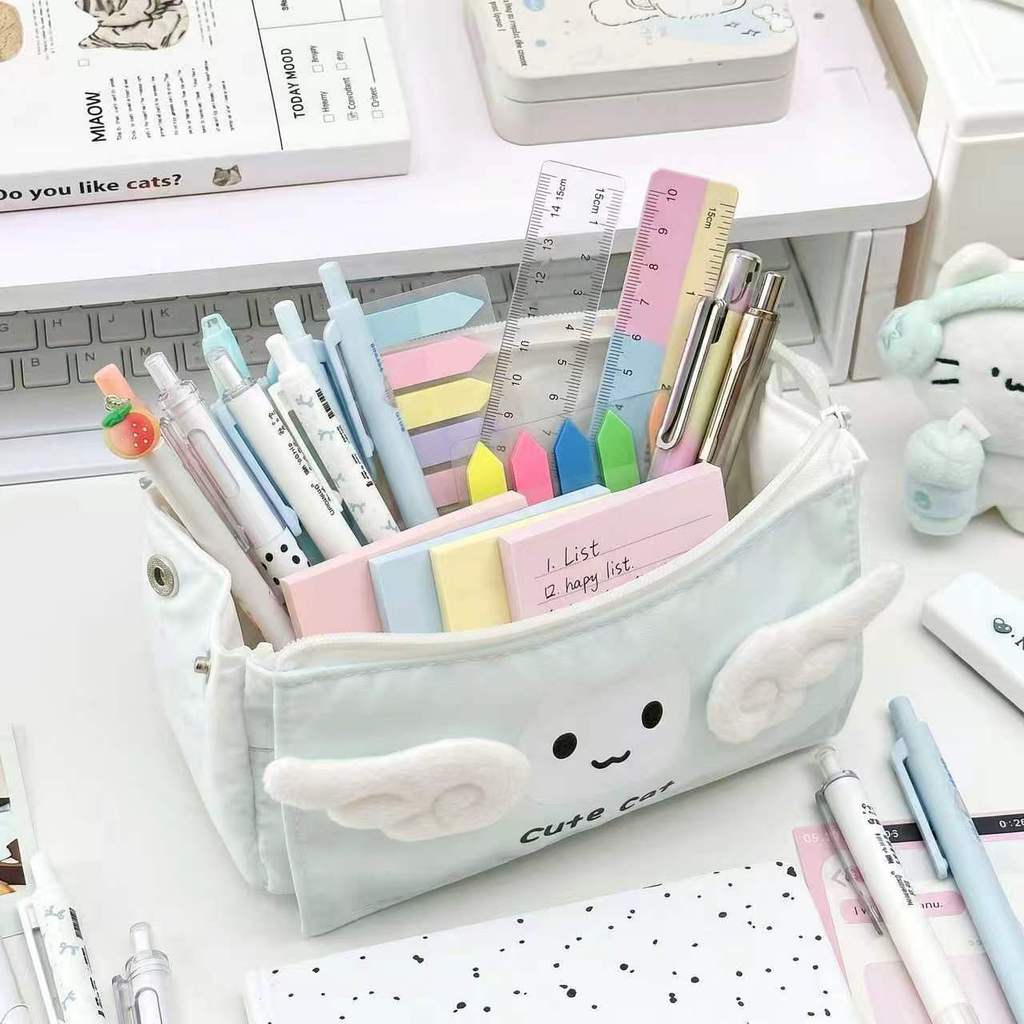 Cute Cat Pencil Case With Polyester Material For School Kids