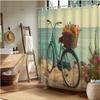 Coastal Bicycle Shower Curtain, Vintage Bike & Ocean Scene, Fade-Resistant Polyester, Machine Washable, Bath Decor