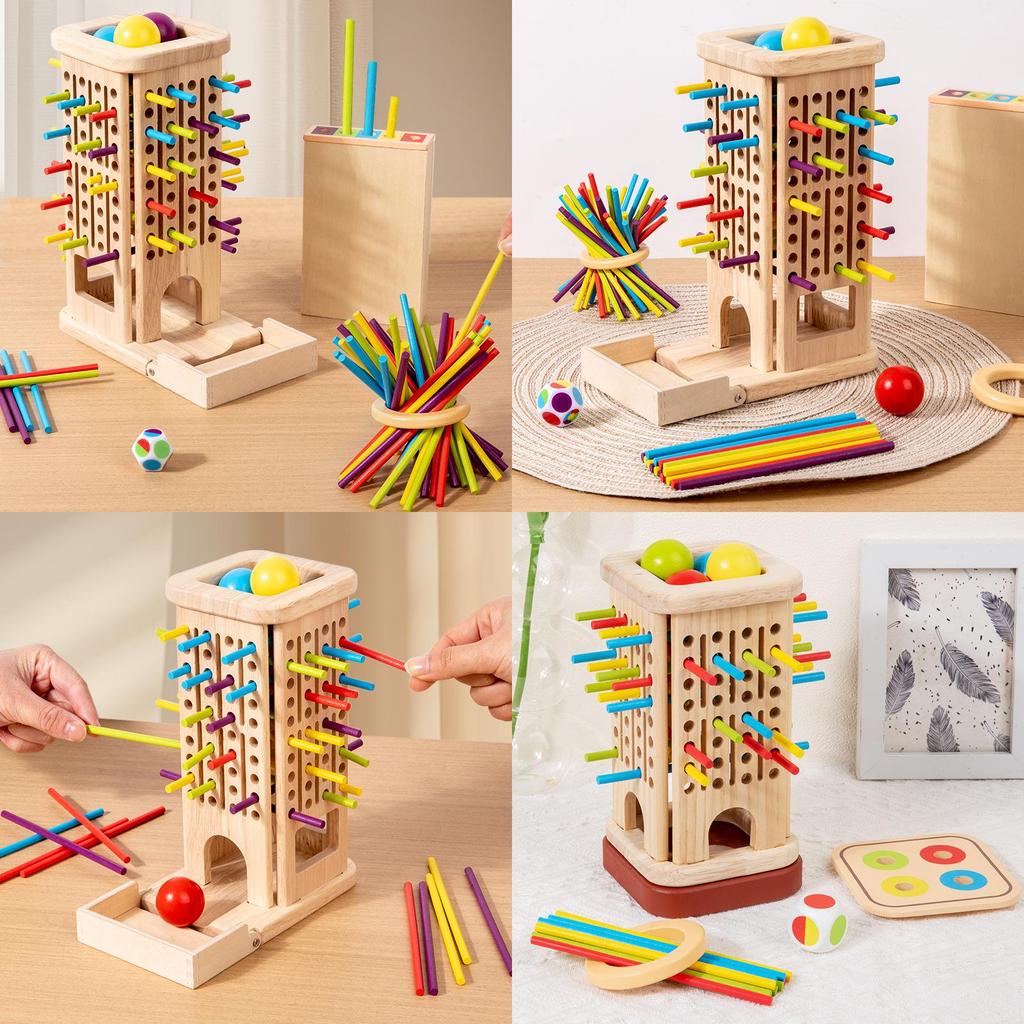 Wooden Stick Trishape Educational Game For Kids With Color Recognition And Parentchild Interaction
