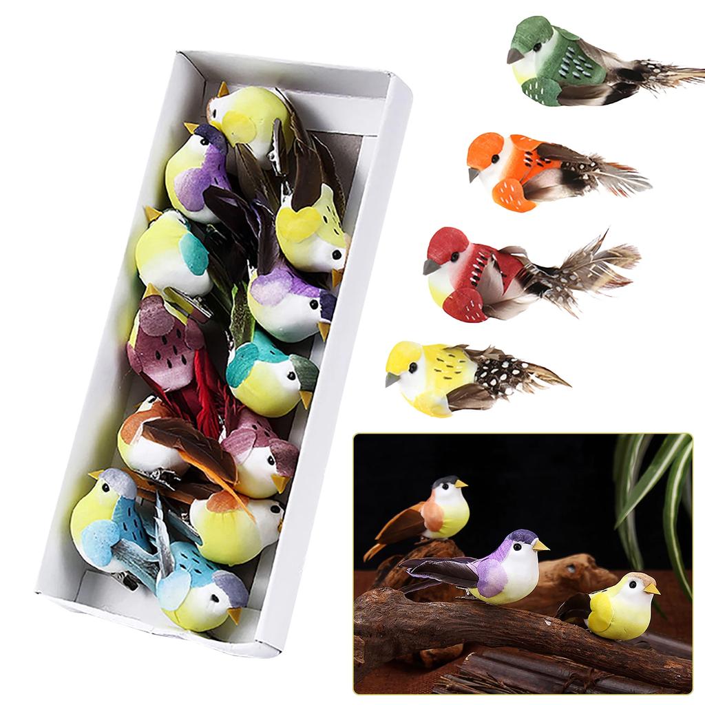 12pcs/box Artificial Birds Fake Foam Animal Simulation Feather Birds Models DIY Wedding Home Garden Ornament Decoration