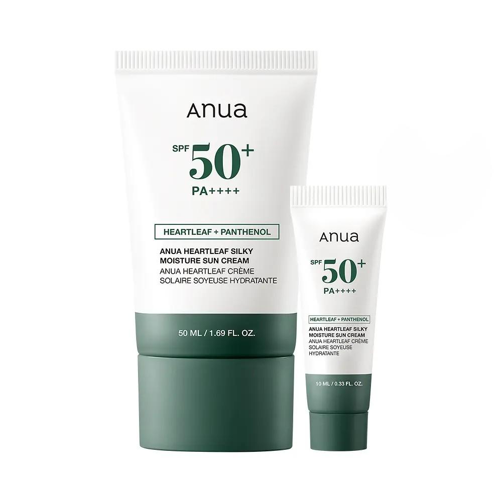 Anua Heartleaf Silky Moisture Sunscreen SPF50+ PA++++ Soothing Hydrating Sun Cream 50ml Set