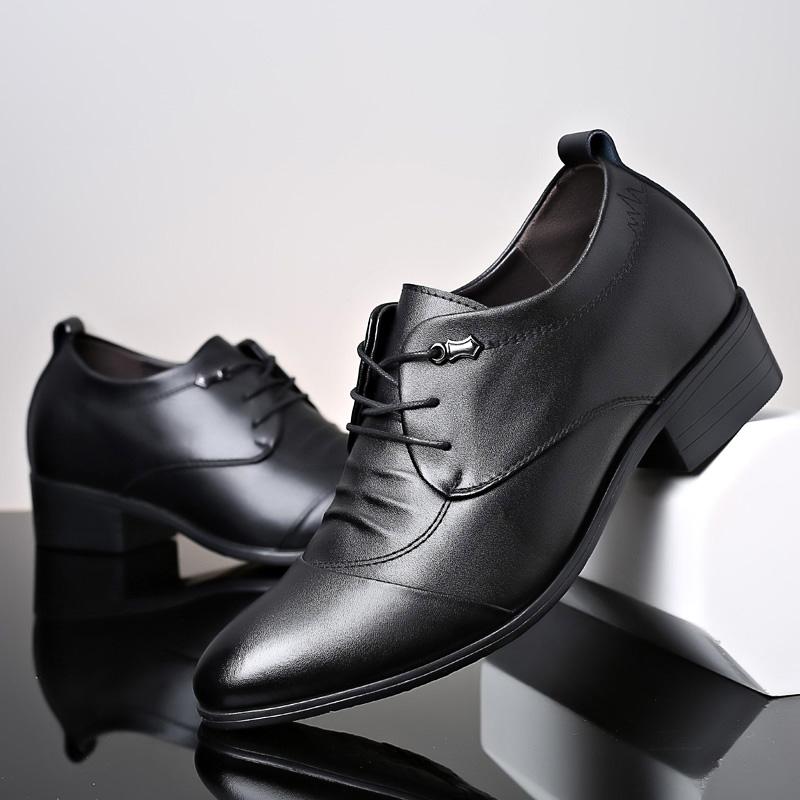 Fashion 7CM Height Increasing Men Dress Elevator Shoes White Black Mens Business Formal Shoes Fashion Youth Men's Suit Wedding Oxfords