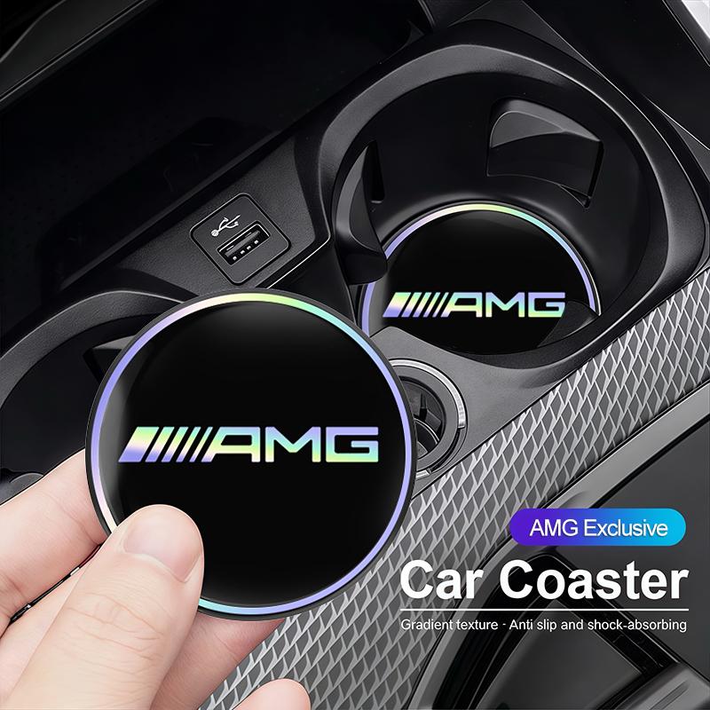 AAVP1 2Pcs Car Emblem Coaster Water Cup Pad Color Anti-Slip Mat For Mercedes Benz AMG GLC W203 W206 W220 W205 W211 W212 W201 W210 W108