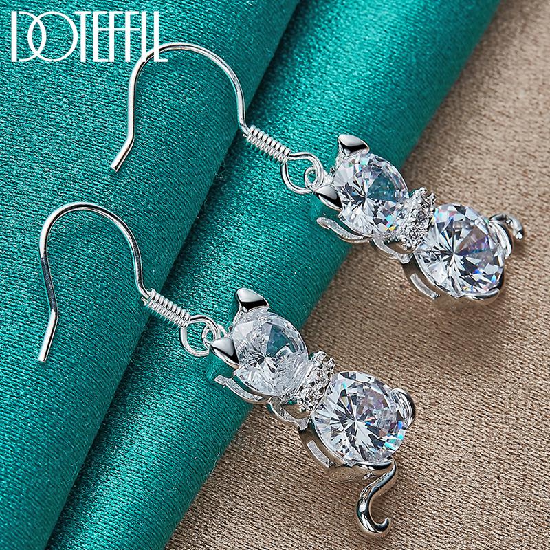 925 Sterling Silver Cat Zircon Drop Earring for Women Wedding Engagement Party Fashion Charm Jewelry