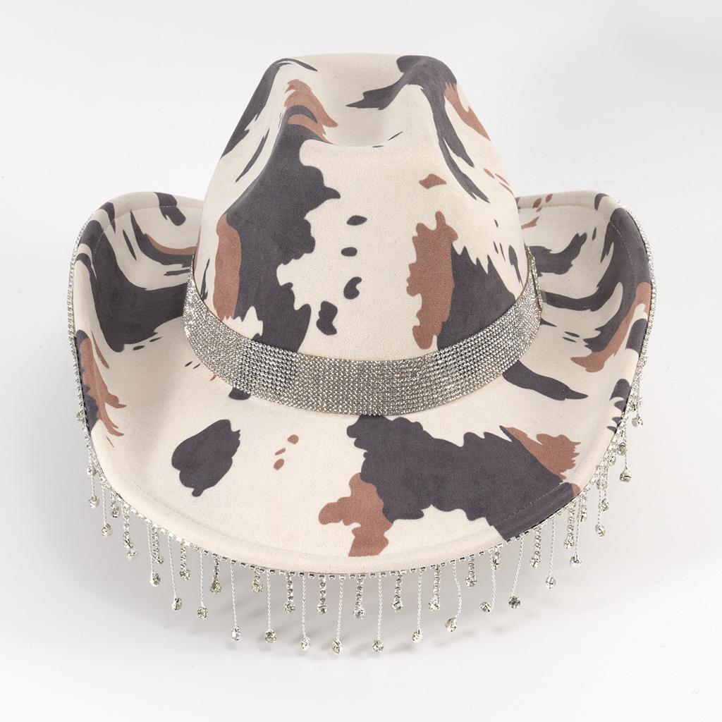 European and American milk print fringed hat milk hat western cowboy hat men's and women's party jazz hat