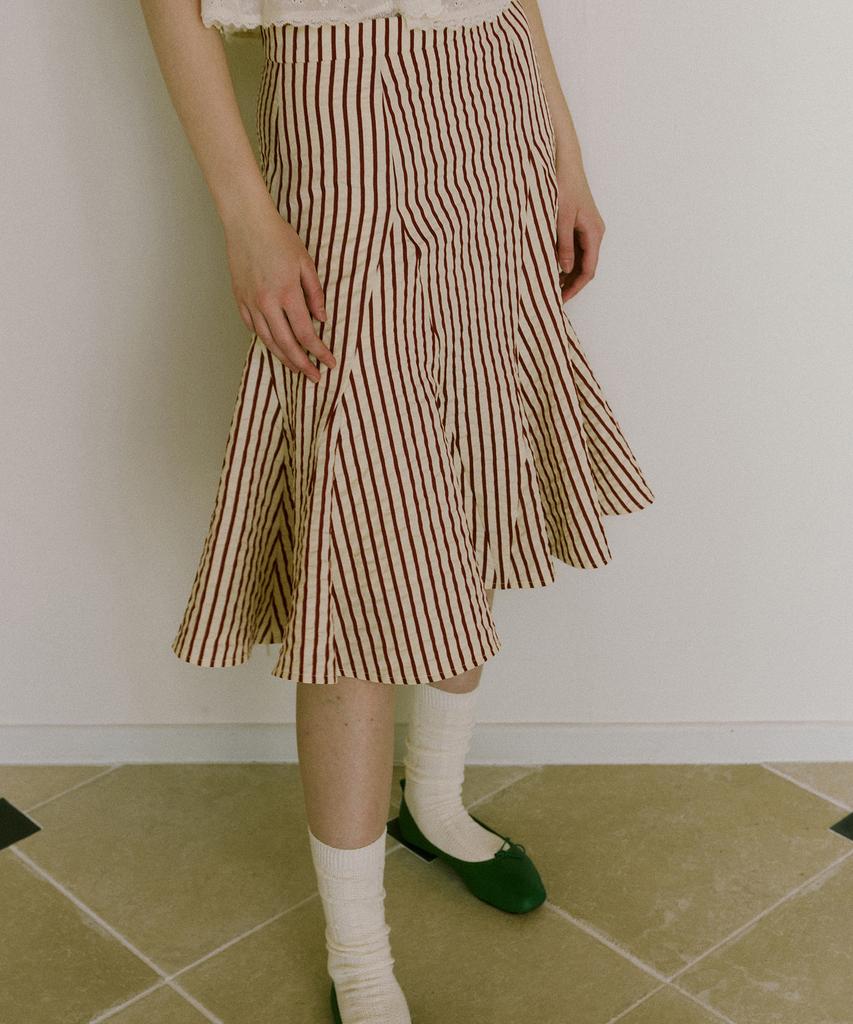 Green Butter Flare Stripe Skirt (Red)
