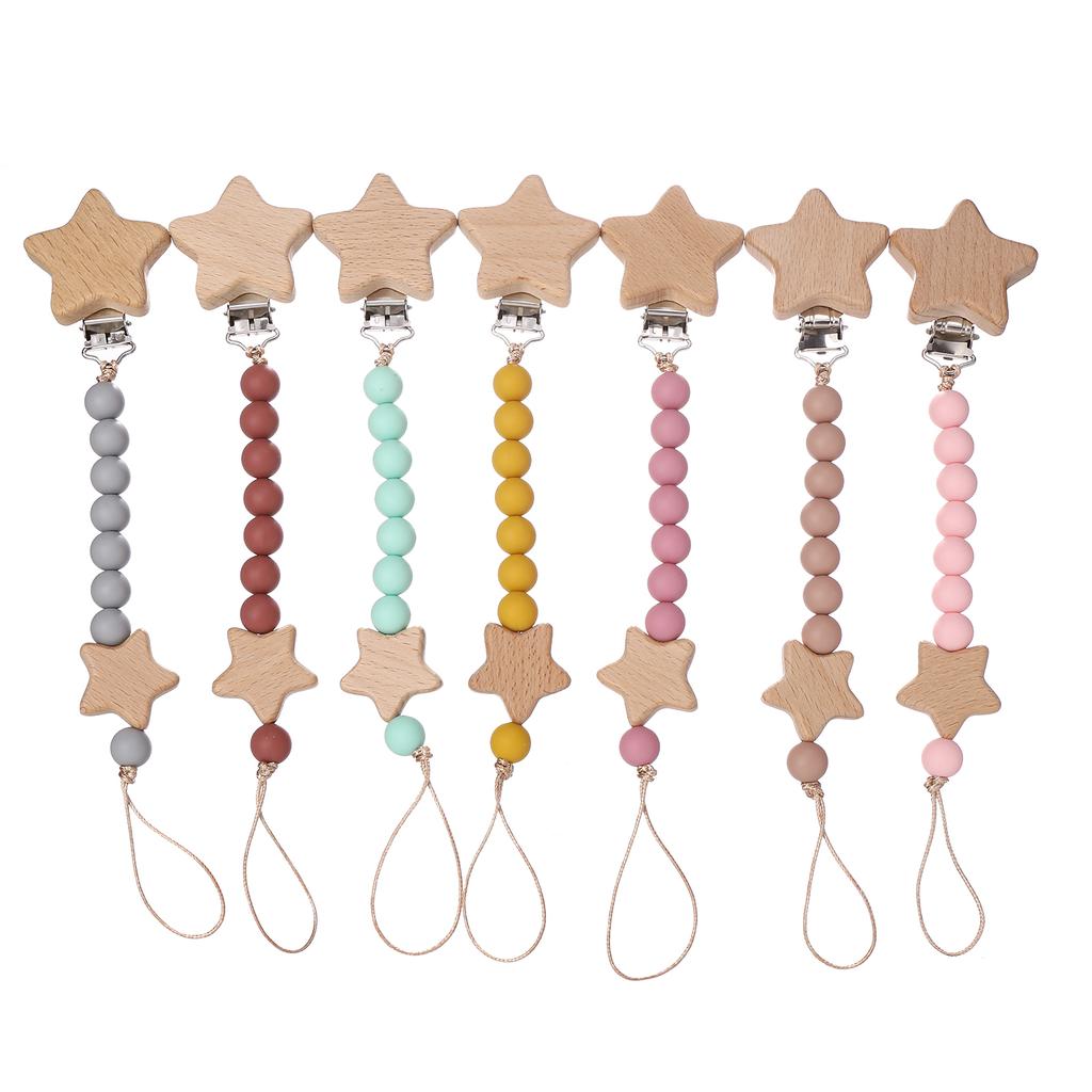 3Pcs Beech Wooden Star Pacifier Baby Pacifier Clip Nipple Holder Dummy Holder Pacifier Clip for Baby Nursing Toys Accessory