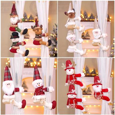 Creative Christmas Curtain Tiebacks: Snowman & Old Man Cartoon Ornaments
