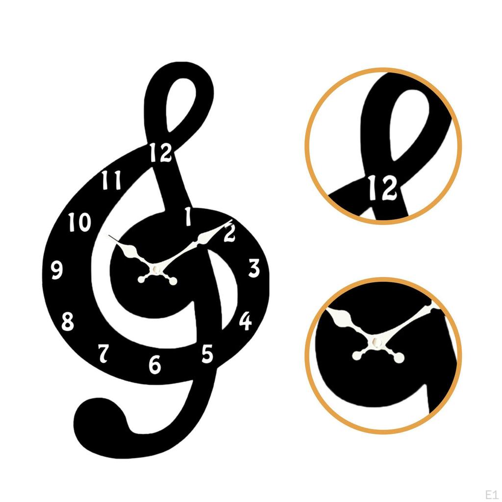 Music Wall Clock Decorative Silent Easy Installation Minimalist Cartoon Wood Hanging for Home