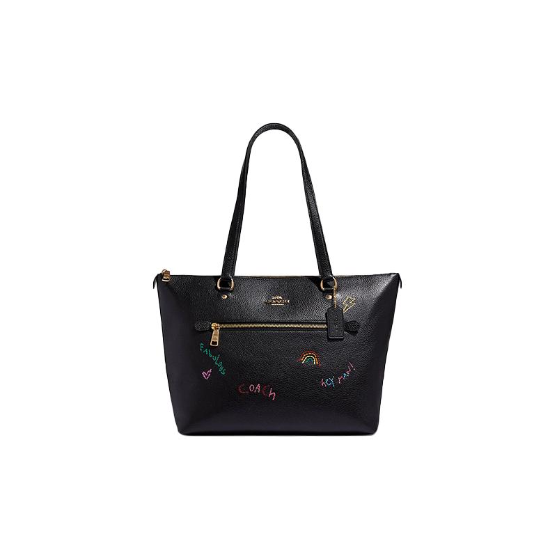 

COACH shoulder bag Diary Embroidery Collaboration Gallery Embroidery 33 Pebbled Zipper Leather Embroidery Tote Tote Shopping Handbag Large Women s чорний