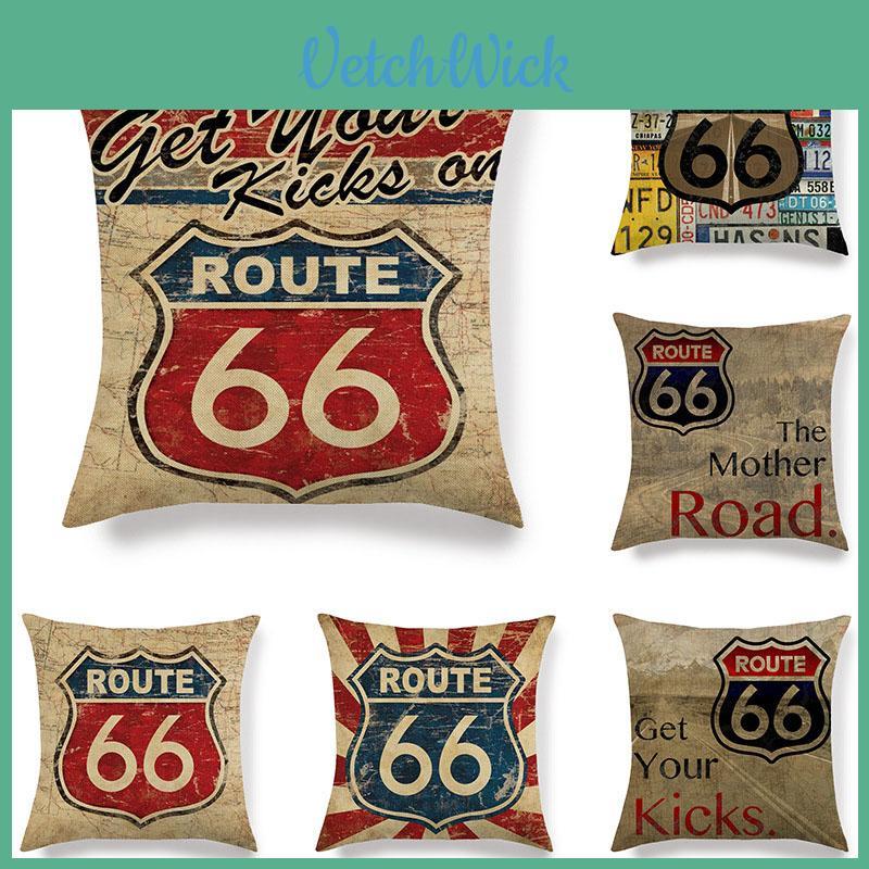 Mother Road Route 66 Pillow Case With Cotton Linen Material And Invisible Zipper