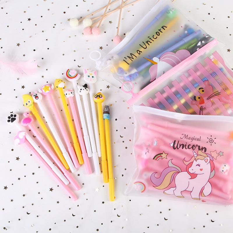 20-Piece Cartoon Gel Pen Set with Pencil Case - Black Ink 0.5mm