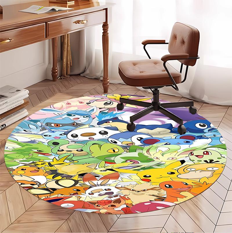 Pokemon Pattern Round Rug, Indoor/Outdoor Mat, for Picnic, Gameroom, Bedroom, Office, Living Room, Home Decor Carpet, Birthday Gift