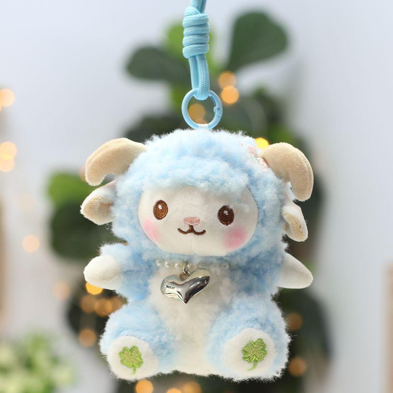 Soft Fluffy Lamb Plush Keychain with Necklace Durable Backpack Charm for Kids Birthday Holiday Souvenirs