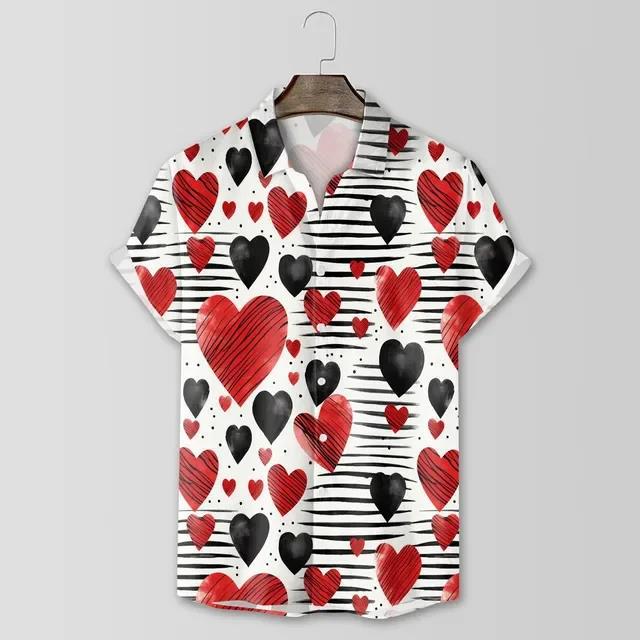 

European And American Men S Shirts Valentine S Day Series 3D Printing Casual Trend Short-Sleeved Tops S